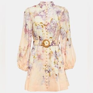 ZMN Pastel Floral Long Sleeve Dress Lyrical linen minidress puff sleeve ruffle 1